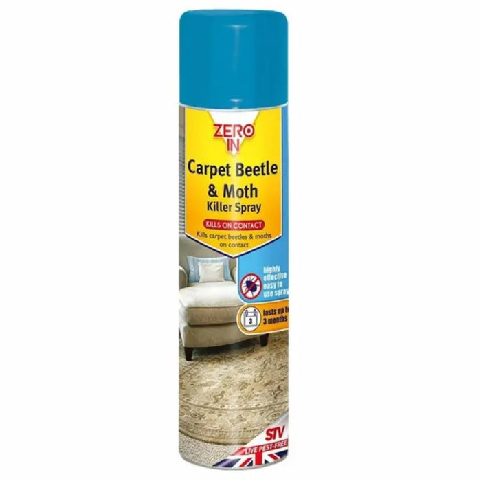 Zero in Carpet Beetle & Moth Killer 300ml Aerosol Eradicates Beetles & larvae Infestations Treats Carpets Upholstery Home Surfaces - 9774