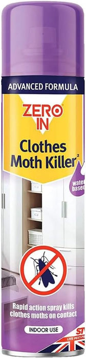 Zero in Clothes Moth Killer Spray 300ml Aerosol Ready To Use Kills Clothes Moths and Larvae Whole Room Treatment - 4342