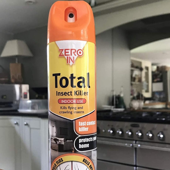 Zero in Total Insect Killer Aerosol 300ml Spray for Flying & Crawling Insects Kills Instantly Effective 4 Weeks Total Household Protection From Flies Ants Wasps Mosquitos & Cockroaches 9057