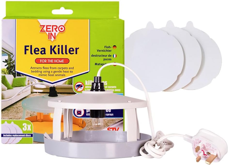 Zero In Flea Killer. Mains-Powered, Poison-Free Treatment Targets Bedding and Carpets 10m Radius 0207