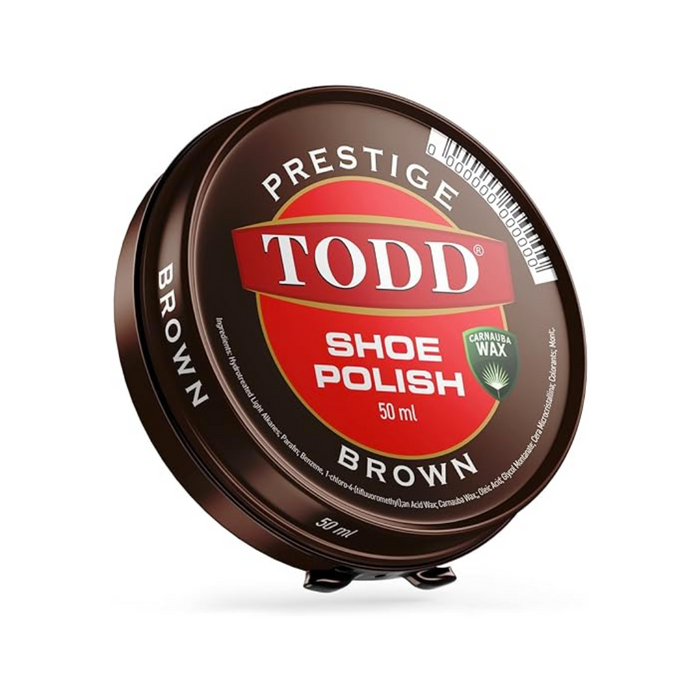 Todd Prestige Shoe Polish Brown Dark Tan High Gloss with Carnauba Wax Shine and Protect for Leather Shoes Boots Bags Metal Tin 50ml