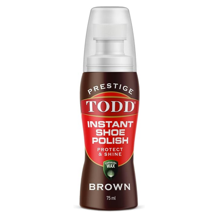 Todd Prestige Brown Shoe Polish 75ml Liquid Dab On  Instant Shine and Protect for Shoes Boots Bags Bottle with Sponge
