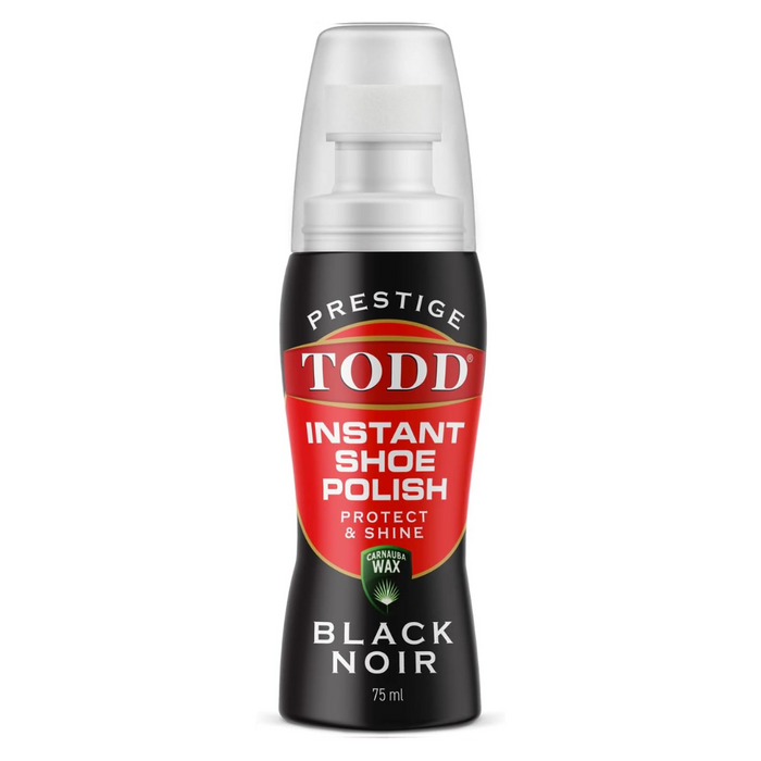 Todd Prestige Black Shoe Polish 75ml Liquid Dab On  Instant Shine and Protect for Shoes Boots Bags Bottle with Sponge