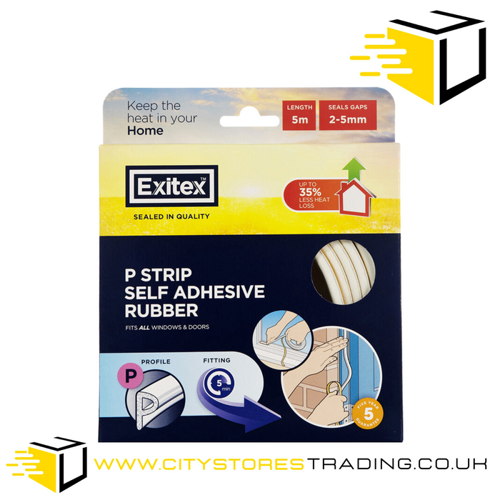 Exitex White P Strip Self Adhesive Rubber Strip 5m