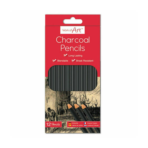 12 Charcoal Artist Pencils For Drawing Sketching Shading Draw Tones Shades - Tallon