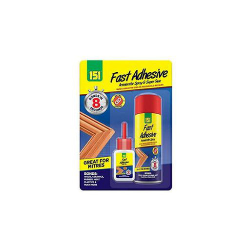 151 Fast Adhesive Accelerator Spray & Super Glue for Household Repairs, Great for Mitres Extra Strong - 151