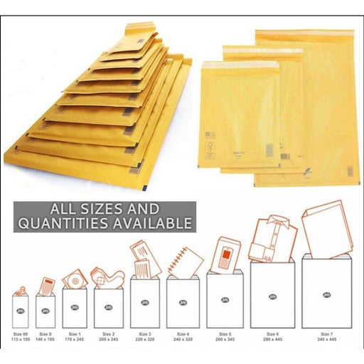200 x A/1 Padded Envelopes Gold/Brown Padded Bubble Envelopes/Mailers 100x165mm - Citystores