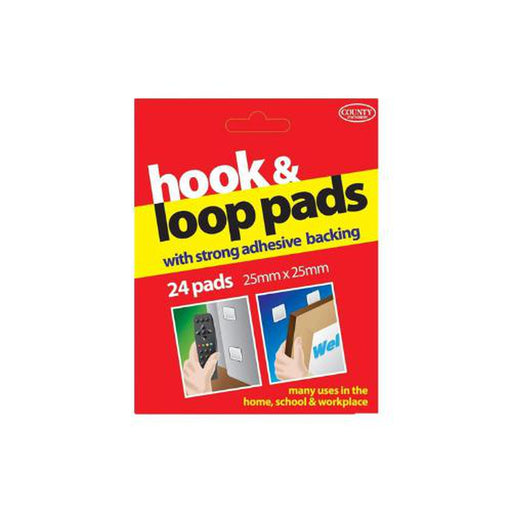 24 Hook & Loop sticky back pads/25mm x 25mm Squares - County Stationery