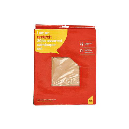 30 Sheet Assorted Sand Paper Mixed Course Medium Fine Extra Fine Sandpaper - Amtech