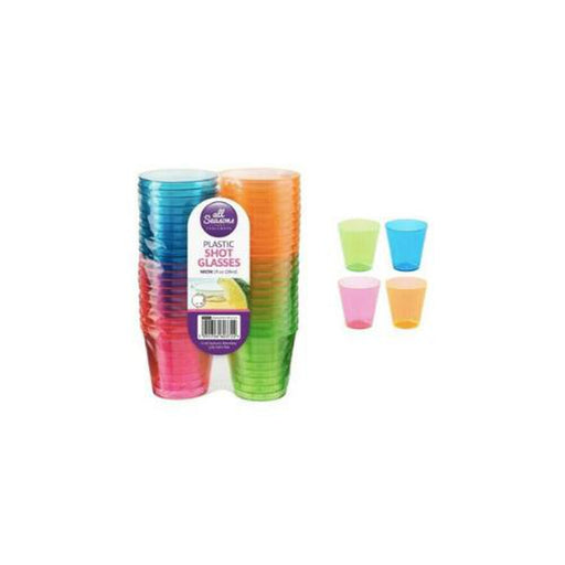 30x Plastic Shot Glasses Drinking Cup Neon Coloured Party Bar Games Drink 28ml - All Seasons Tableware
