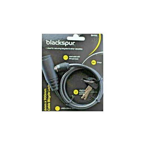 Bicycle Lock cable 6mm x 900mm 2 keys Bike Secure Security - Blackspur