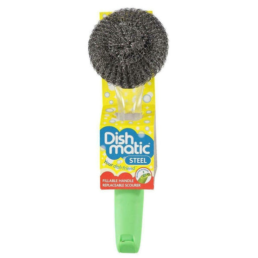 Dishmatic Steel Scourer With Handle Refillable Replaceable Head Cleaner - Dishmatic