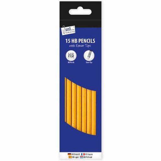 Just Stationery 15x HB Pencils With Eraser Tips Sketching Arts & Craft - Just Stationery