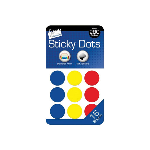 Just Stationery 19mm Coloured Sticky Dots 16 Sheets, 18 Per Sheet - Just Stationery