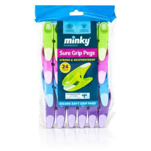 Minky Sure Grip Pegs 24 Colourful Plastic Clothes Pegs - Minky