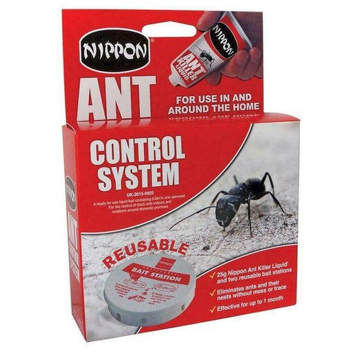 Nippon Ant Control System 2 Reusable Bait Station & 25g Ant Killer Liquid - Nippon