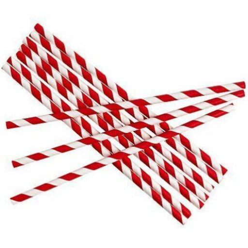 Retro Red & White Stripe Premium Biodegradable Paper Straws Pack of 50 - Essential