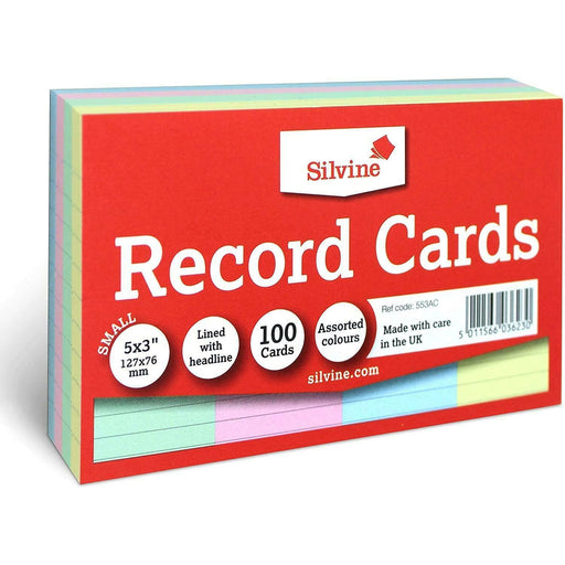 Silvine 100 x Record / Revision Cards Rainbow 5x3 - Silvine
