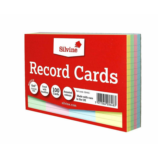 Silvine 100 x Record / Revision Cards Rainbow 6x4 - Silvine