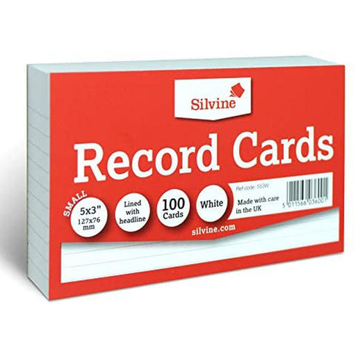 Silvine 100 x Record / Revision Cards White Lined 5x3 - Silvine