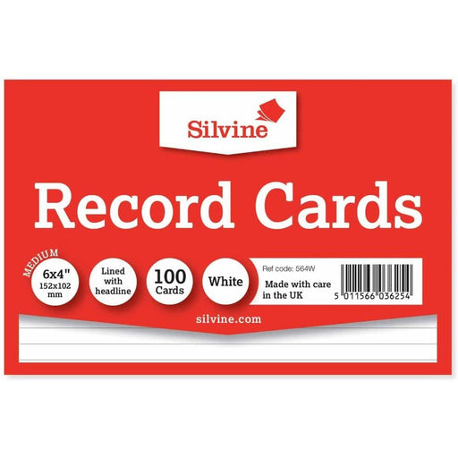 Silvine 100 x Record / Revision Cards White Lined 6x4 - Silvine