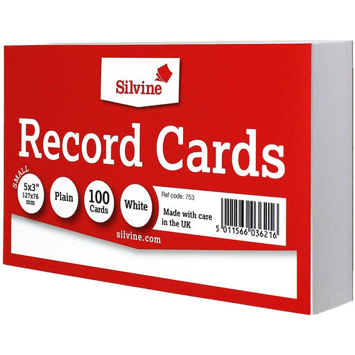 Silvine 100 x Record / Revision Cards White Plain 5x3 - Silvine