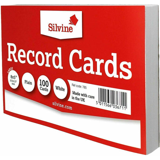 Silvine 100 x Record / Revision Cards White Plain 8x5 - Silvine