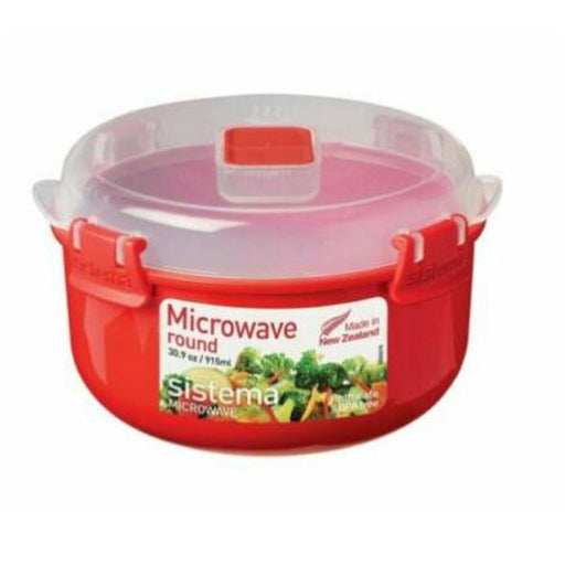 Sistema 915 ml Microwave Round Container Red/Clear - Sistema