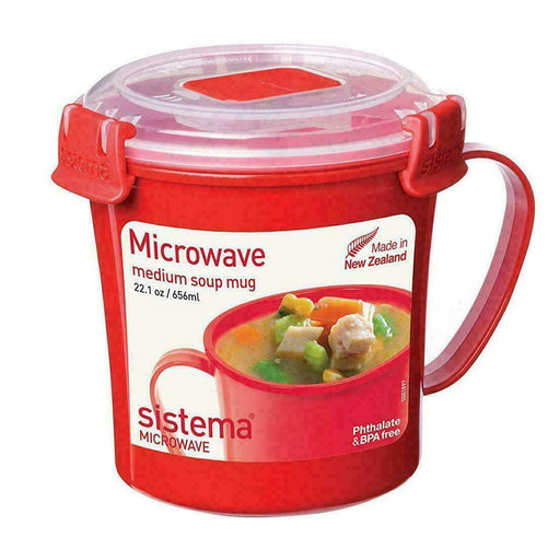 Sistema Microwave Soup Mug Lunch Stew Hot Drinks Cup, 656ml Red/Clear - Sistema