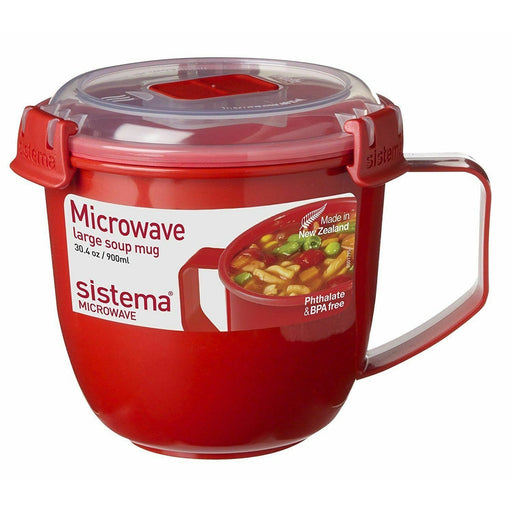 Sistema Microwave Soup Mug, Plastic, 900 ml Red/Clear - Sistema