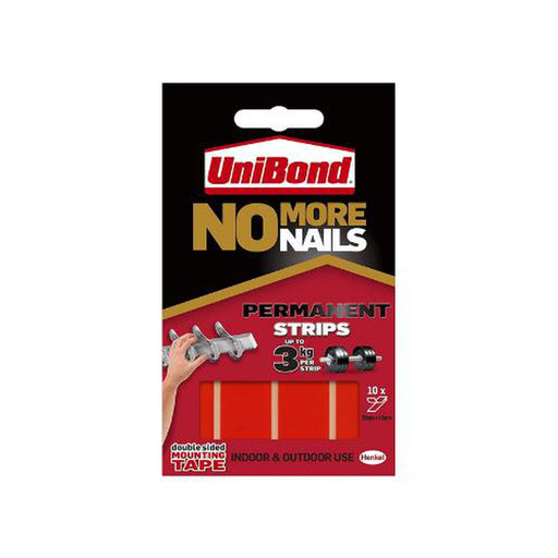Unibond Red No More Nails Permanent Strips Pack of 10 20mm x 40mm - UniBond