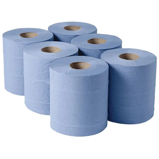 6 x Blue Centrefeed Roll Hand Towels Wipes