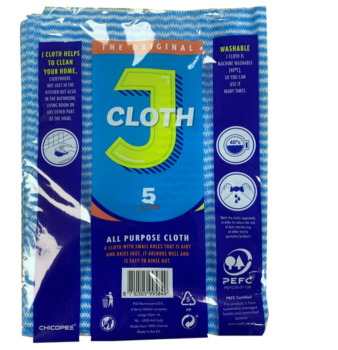 The Original Genuine All Purpose Hygienic J Cloths Pack of 5 Blue Cloths - Jcloth