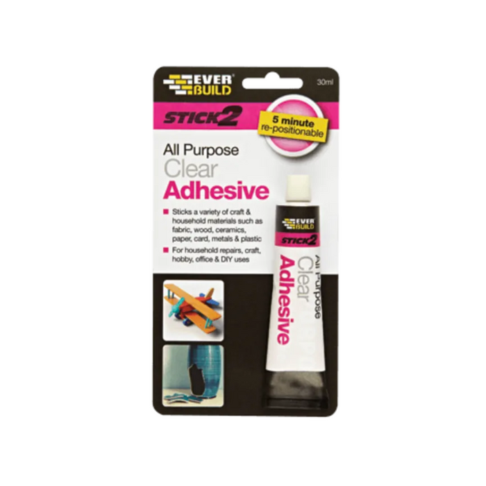 Everbuild Stick 2 All Purpose Clear Adhesive Quick Drying Glue Tube 30ml - Everbuild