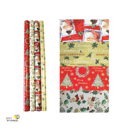 4 x 5m Christmas Wrapping Paper Gift Wrap Rolls - Citystores