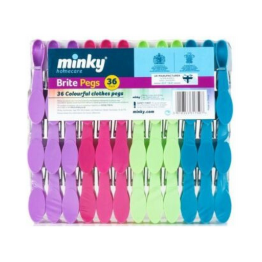 Brite Pegs 36 Pack With Assorted Colours For Clothes Line Plastic - Minky